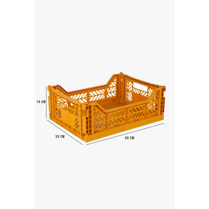 Foldable Storage Bins, Plastic Crate for Storage, Collapsible Crate, Utility Stackable Box Medium Mustard - Luna Crates