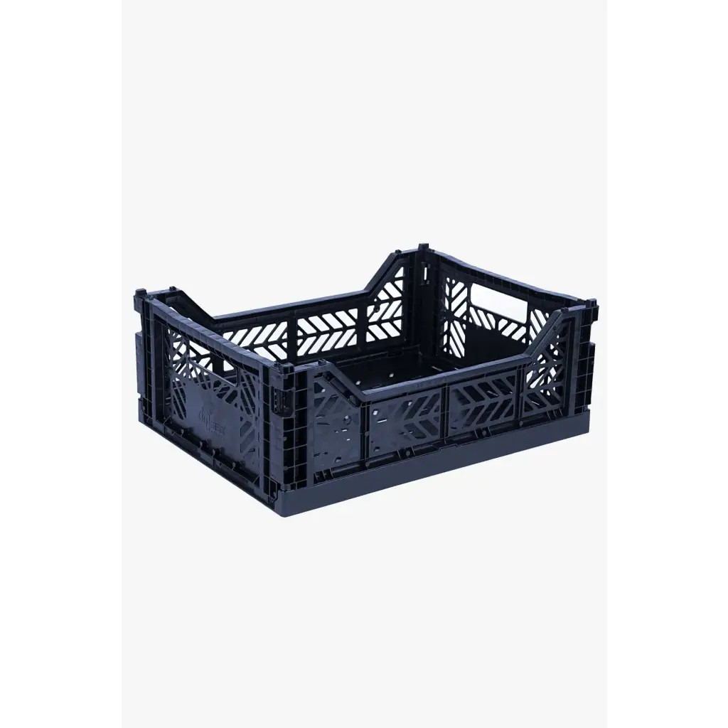 Foldable Storage Bins, Plastic Crate for Storage, Collapsible Crate, Utility Stackable Box Medium Navy - Luna Crates