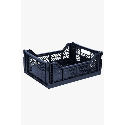 Foldable Storage Bins, Plastic Crate for Storage, Collapsible Crate, Utility Stackable Box Medium Navy - Luna Crates