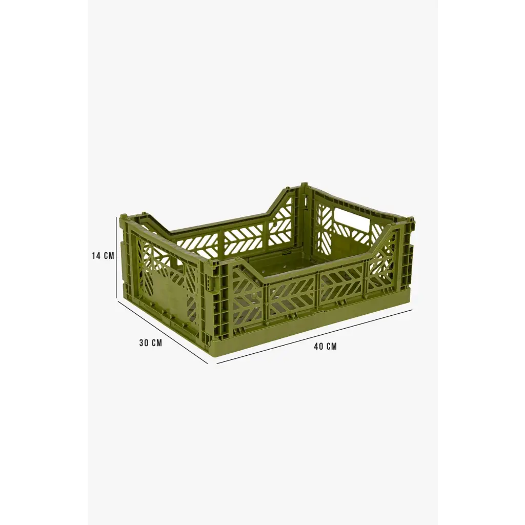 Foldable Storage Bins, Plastic Crate for Storage, Collapsible Crate, Utility Stackable Box Medium Olive - Luna Crates