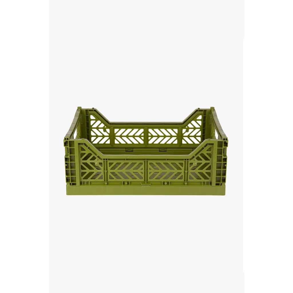 Foldable Storage Bins, Plastic Crate for Storage, Collapsible Crate, Utility Stackable Box Medium Olive - Luna Crates