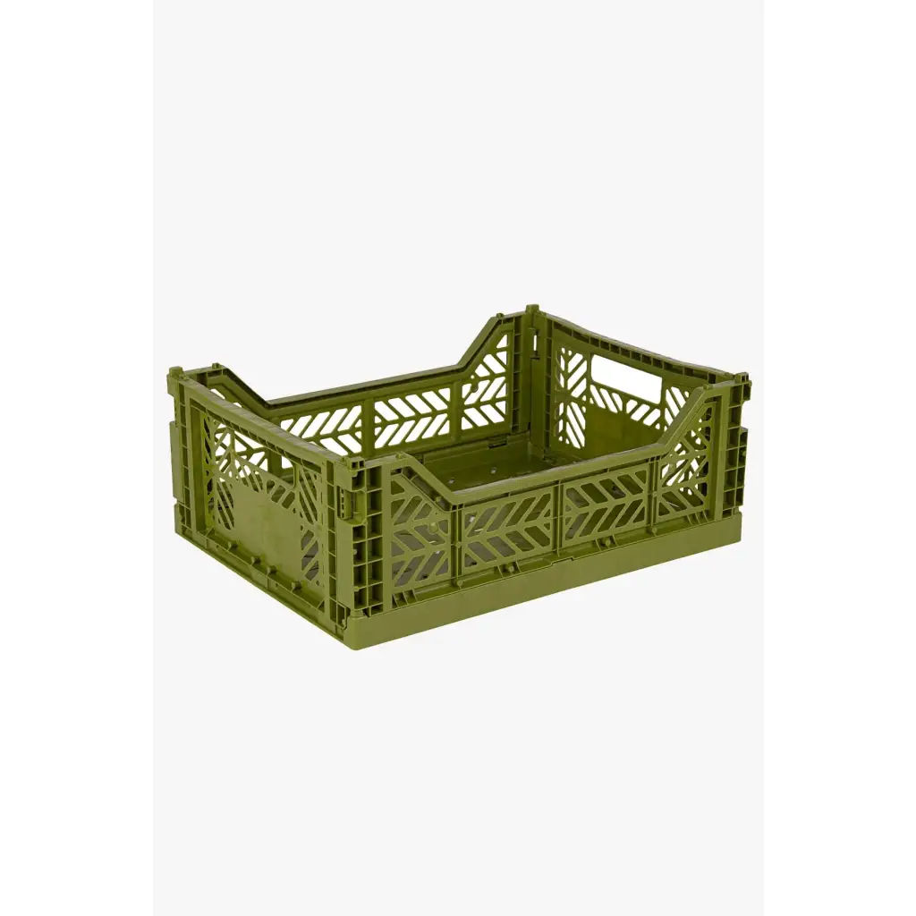 Foldable Storage Bins, Plastic Crate for Storage, Collapsible Crate, Utility Stackable Box Medium Olive - Luna Crates