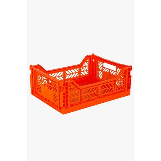 Foldable Storage Bins, Plastic Crate for Storage, Collapsible Crate, Utility Stackable Box Medium Orange - Luna Crates