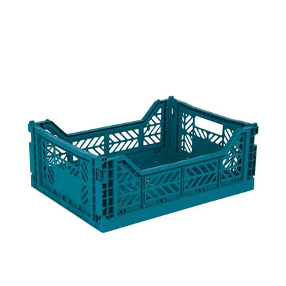 Foldable Storage Bins, Plastic Crate for Storage, Collapsible Crate, Utility Stackable Box Medium Peacock Green - Luna Crates