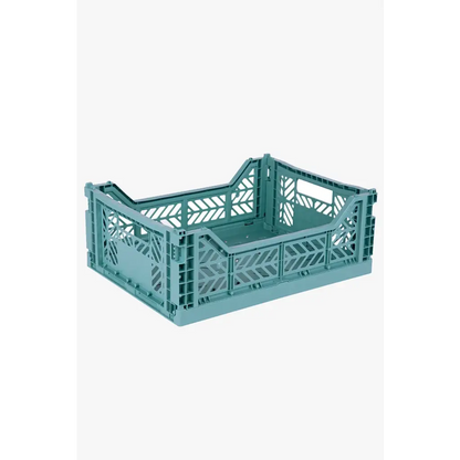 Foldable Storage Bins, Plastic Crate for Storage, Collapsible Crate, Utility Stackable Box Medium Teal - Luna Crates