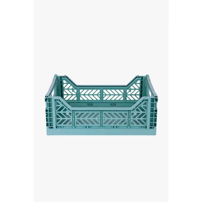 Foldable Storage Bins, Plastic Crate for Storage, Collapsible Crate, Utility Stackable Box Medium Teal - Luna Crates