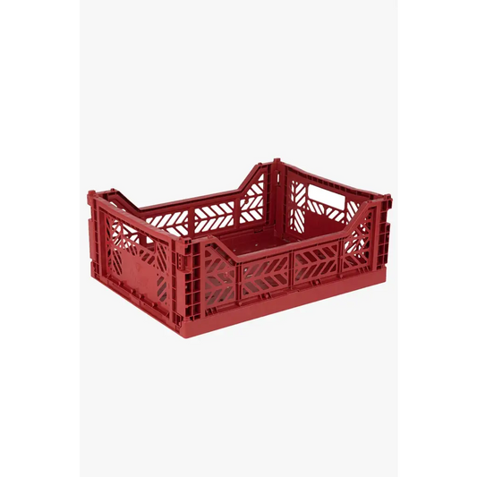 Foldable Storage Bins, Plastic Crate for Storage, Collapsible Crate, Utility Stackable Box Medium Tile Red - Luna Crates