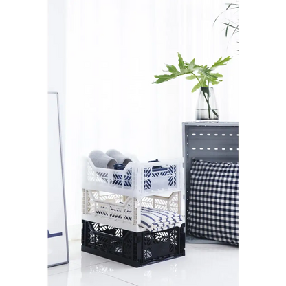 Foldable Storage Bins, Plastic Crate for Storage, Collapsible Crate, Utility Stackable Box Medium White - Luna Crates