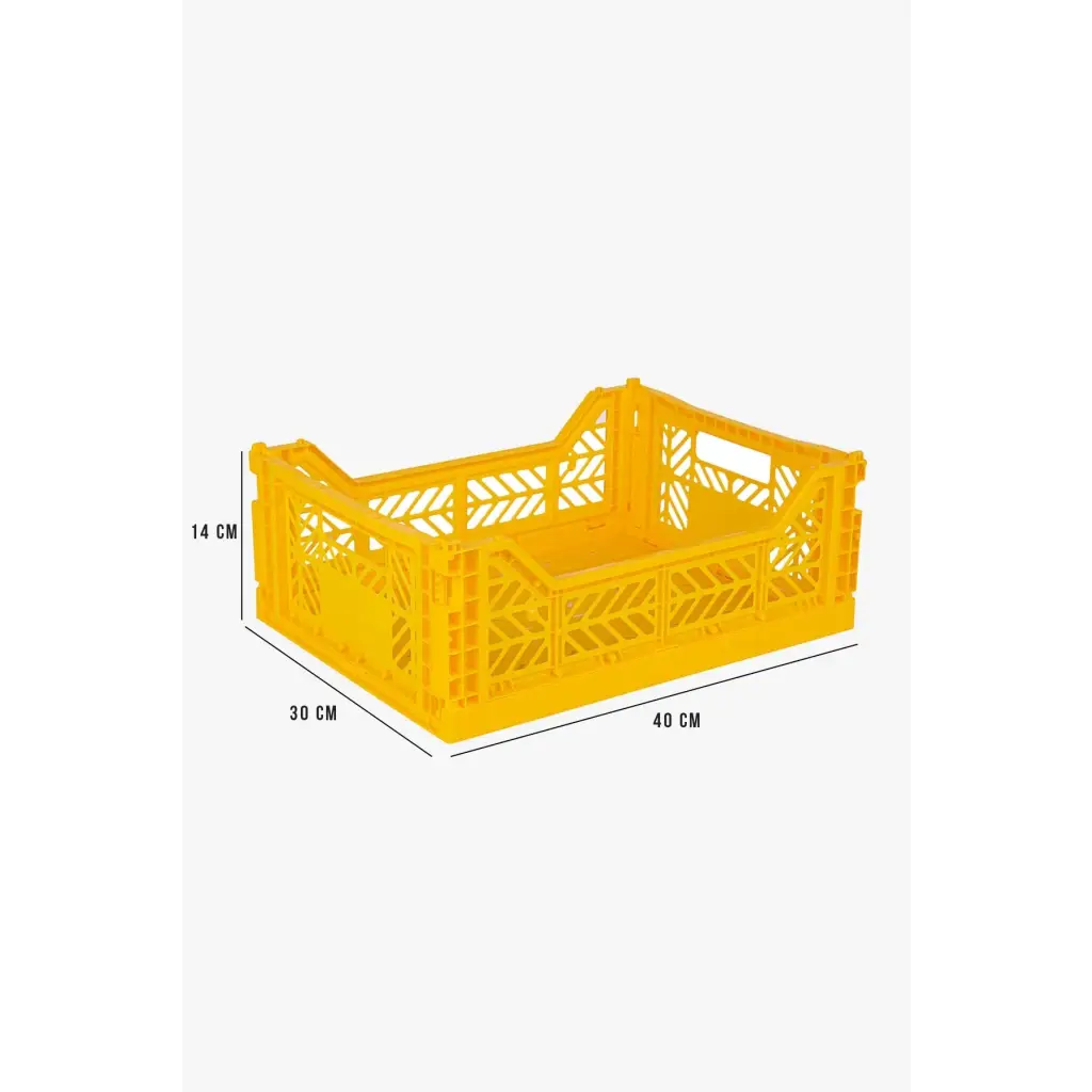 Foldable Storage Bins, Plastic Crate for Storage, Collapsible Crate, Utility Stackable Box Medium Yellow - Luna Crates
