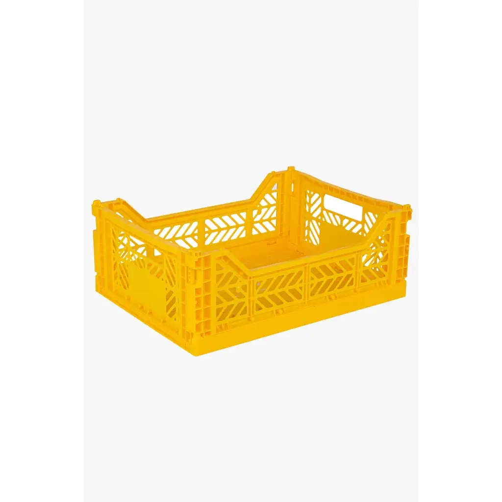 Foldable Storage Bins, Plastic Crate for Storage, Collapsible Crate, Utility Stackable Box Medium Yellow - Luna Crates