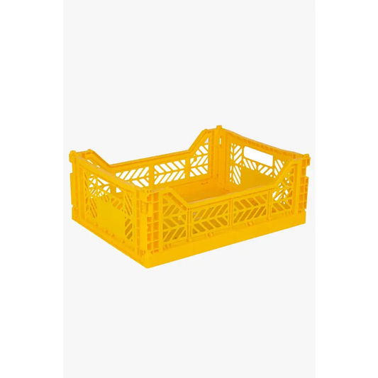 Foldable Storage Bins, Plastic Crate for Storage, Collapsible Crate, Utility Stackable Box Medium Yellow - Luna Crates