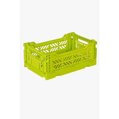 Foldable Storage Bins, Plastic Crate for Storage, Collapsible Crate, Utility Stackable Box Small Acid Yellow - Luna Crates