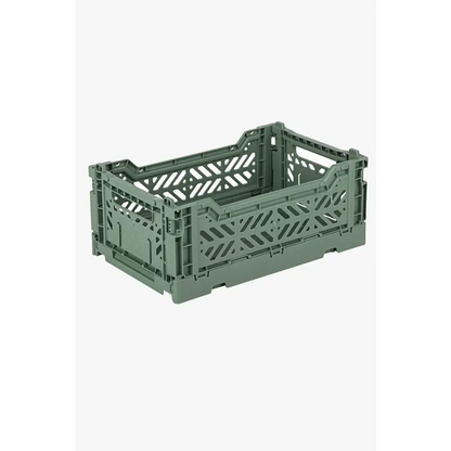 Foldable Storage Bins, Plastic Crate for Storage, Collapsible Crate, Utility Stackable Box Small Almond Green - Luna Crates