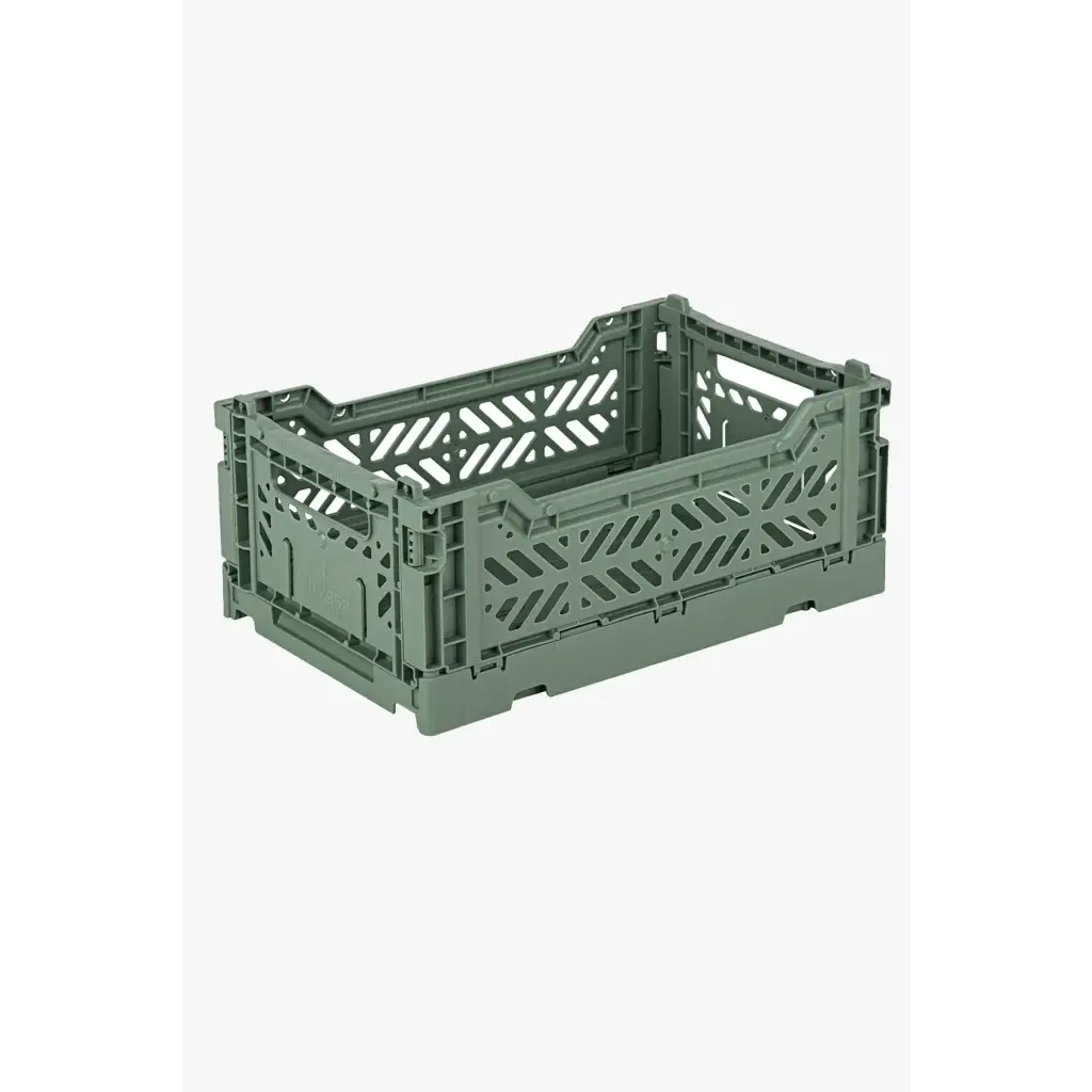 Foldable Storage Bins, Plastic Crate for Storage, Collapsible Crate, Utility Stackable Box Small Almond Green - Luna Crates