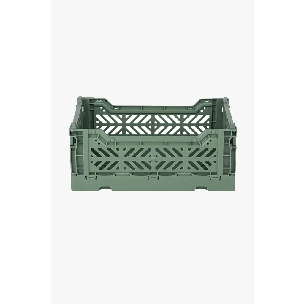 Foldable Storage Bins, Plastic Crate for Storage, Collapsible Crate, Utility Stackable Box Small Almond Green - Luna Crates
