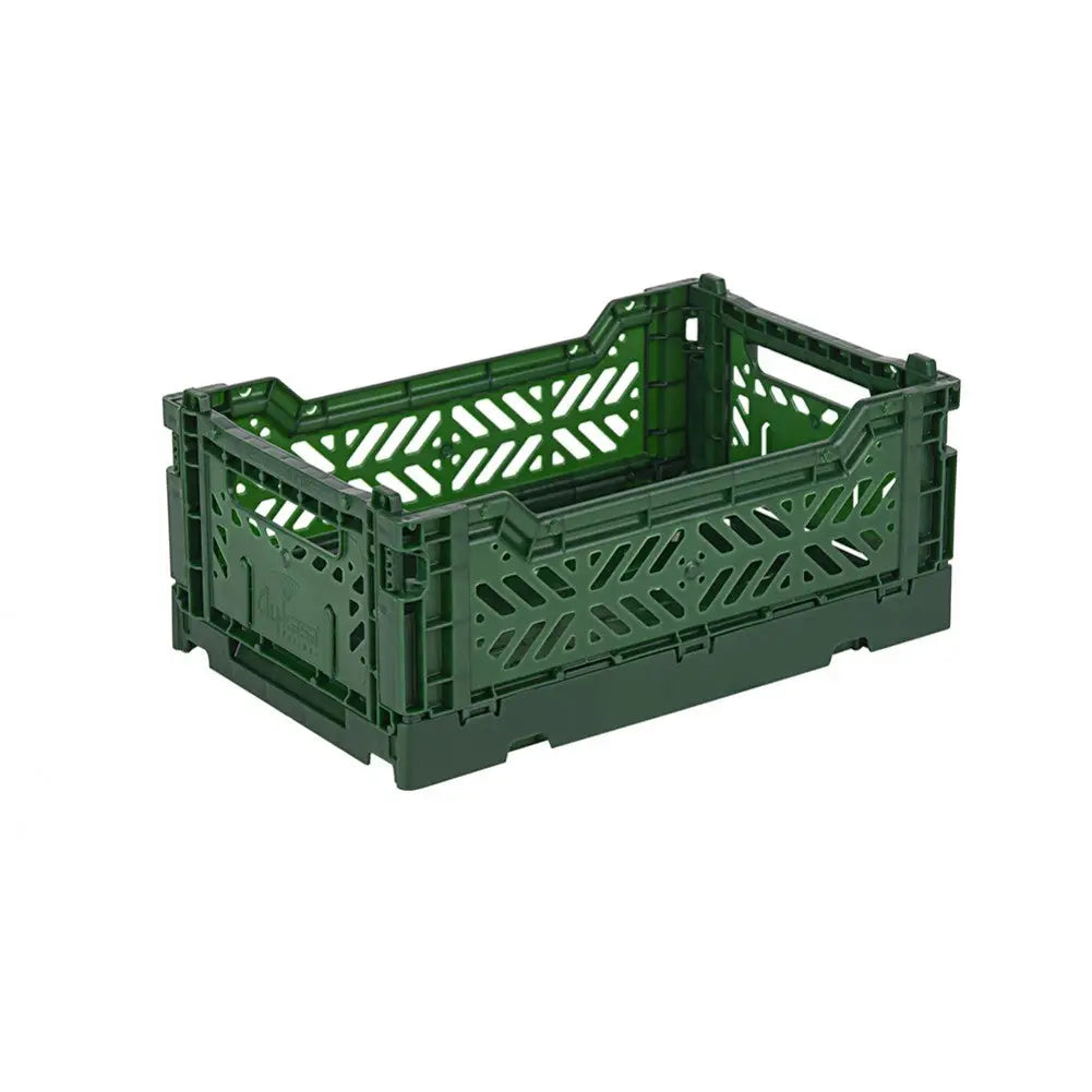 Foldable Storage Bins, Plastic Crate for Storage, Collapsible Crate, Utility Stackable Box Small Dark Green - Luna Crates