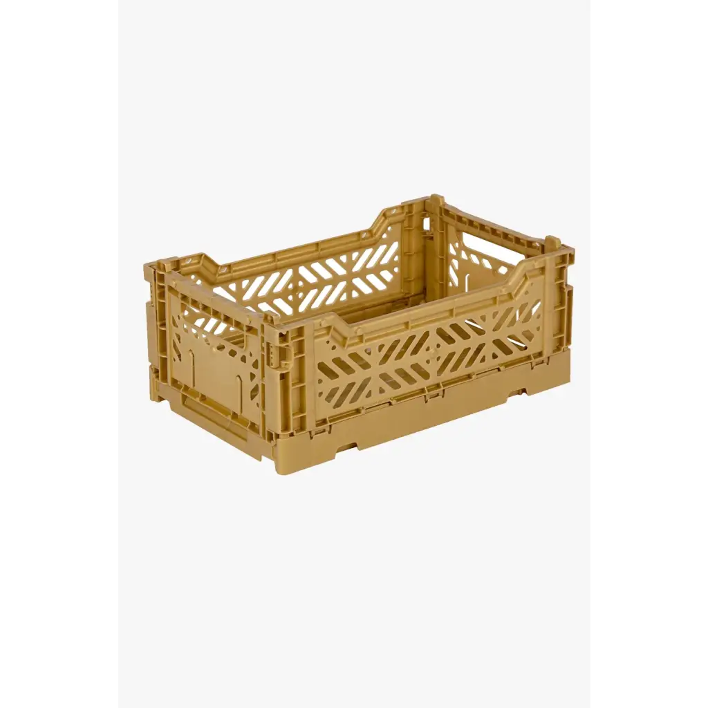 Foldable Storage Bins,Plastic Crate for Storage,Collapsible Crate, Utility Stackable Box Small Gold - Luna Crates