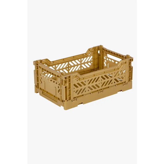 Foldable Storage Bins,Plastic Crate for Storage,Collapsible Crate, Utility Stackable Box Small Gold - Luna Crates