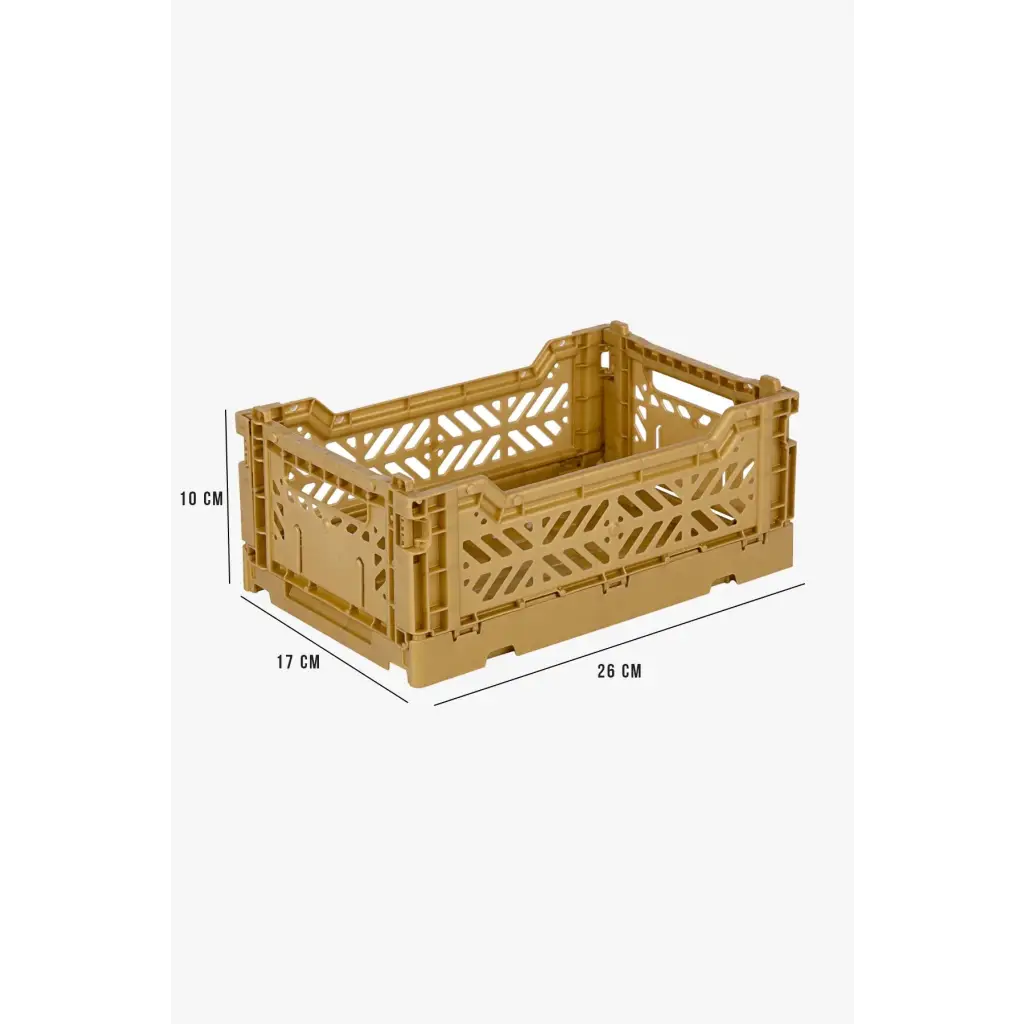 Foldable Storage Bins,Plastic Crate for Storage,Collapsible Crate, Utility Stackable Box Small Gold - Luna Crates