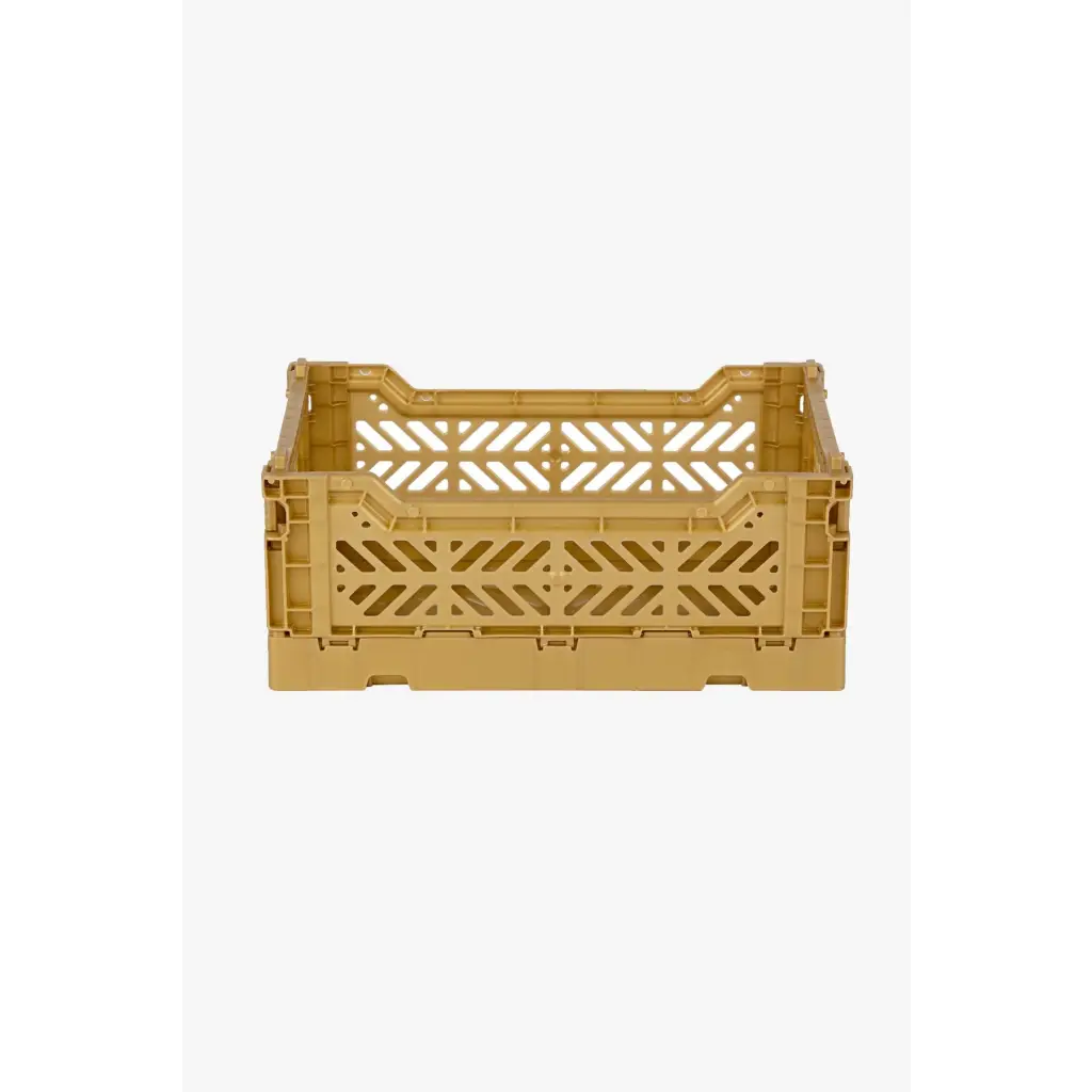Foldable Storage Bins,Plastic Crate for Storage,Collapsible Crate, Utility Stackable Box Small Gold - Luna Crates