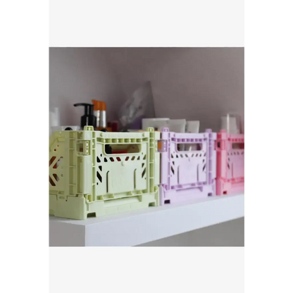 Foldable Storage Bins, Plastic Crate for Storage, Collapsible Crate, Utility Stackable Box Small Lime Cream - Luna Crates