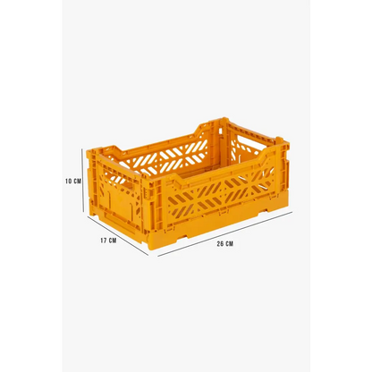 Foldable Storage Bins, Plastic Crate for Storage, Collapsible Crate, Utility Stackable Box Small Mustard - Luna Crates