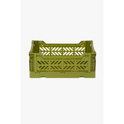 Foldable Storage Bins, Plastic Crate for Storage, Collapsible Crate, Utility Stackable Box Small Olive - Luna Crates