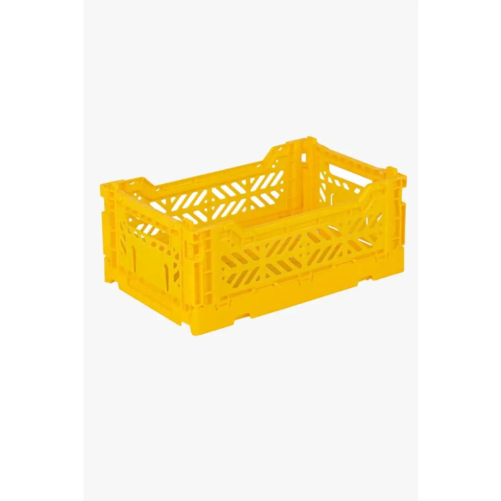 Foldable Storage Bins, Plastic Crate for Storage, Collapsible Crate, Utility Stackable Box Small Yellow - Luna Crates