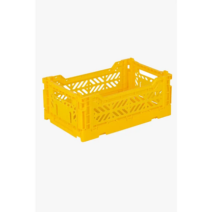 Foldable Storage Bins, Plastic Crate for Storage, Collapsible Crate, Utility Stackable Box Small Yellow - Luna Crates