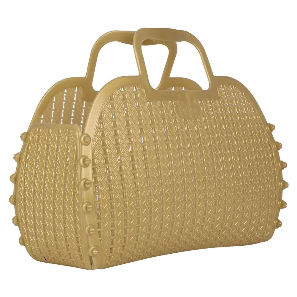Gold Foldable Mini Plastic Women's Tote Bag - Luna Crates