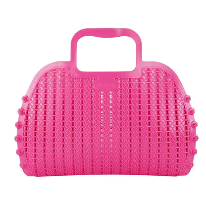 Hot Pink Foldable Mini Plastic Women's Tote Bag - Luna Crates