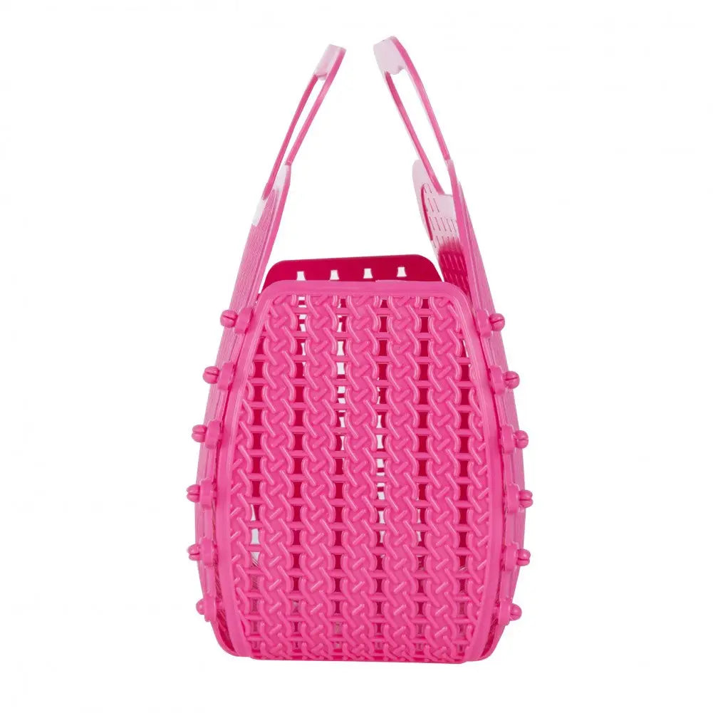Hot Pink Foldable Mini Plastic Women's Tote Bag - Luna Crates