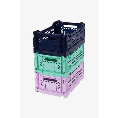 Luna Crates 3-Pack Foldable Storage Bins, Plastic Crate for Storage, Collapsible Crate, Utility Stackable Box Small Navy , Orchid and Mint - Luna Crates