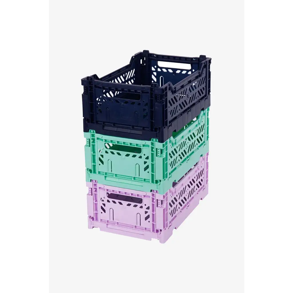 Luna Crates 3-Pack Foldable Storage Bins, Plastic Crate for Storage, Collapsible Crate, Utility Stackable Box Small Navy , Orchid and Mint - Luna Crates