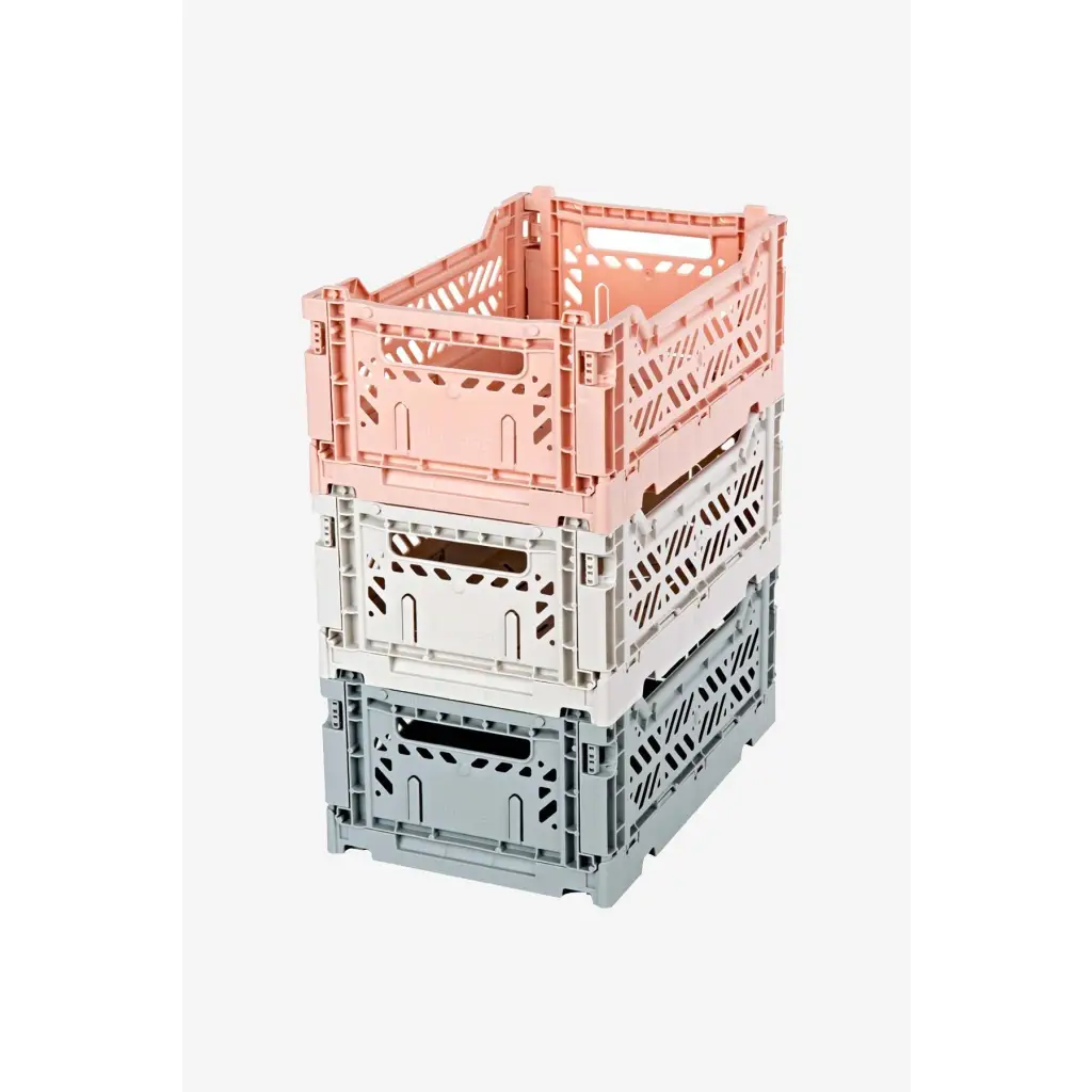 Luna Crates 3-Pack Foldable Storage Bins, Plastic Crate for Storage, Collapsible Crate, Utility Stackable Box Small Milk Tea, Light Gray and Gray - Luna Crates