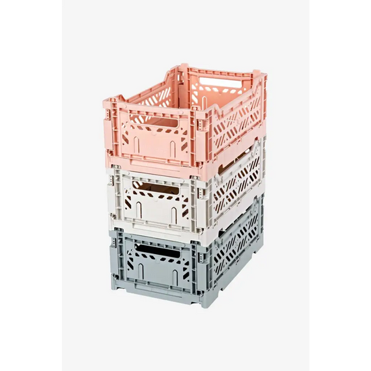 Luna Crates 3-Pack Foldable Storage Bins, Plastic Crate for Storage, Collapsible Crate, Utility Stackable Box Small Milk Tea, Light Gray and Gray - Luna Crates