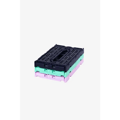 Luna Crates 3-Pack Foldable Storage Bins, Plastic Crate for Storage, Collapsible Crate, Utility Stackable Box Small Navy , Orchid and Mint - Luna Crates