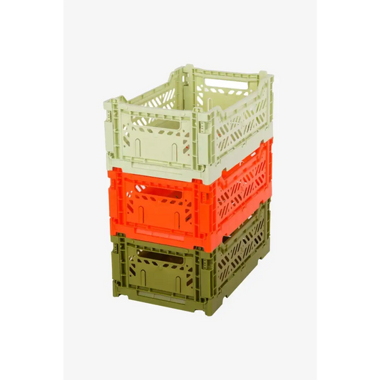 Luna Crates 3-Pack Foldable Storage Bins, Plastic Crate for Storage, Collapsible Crate, Utility Stackable Box Small Lime, Orange and Olive - Luna Crates