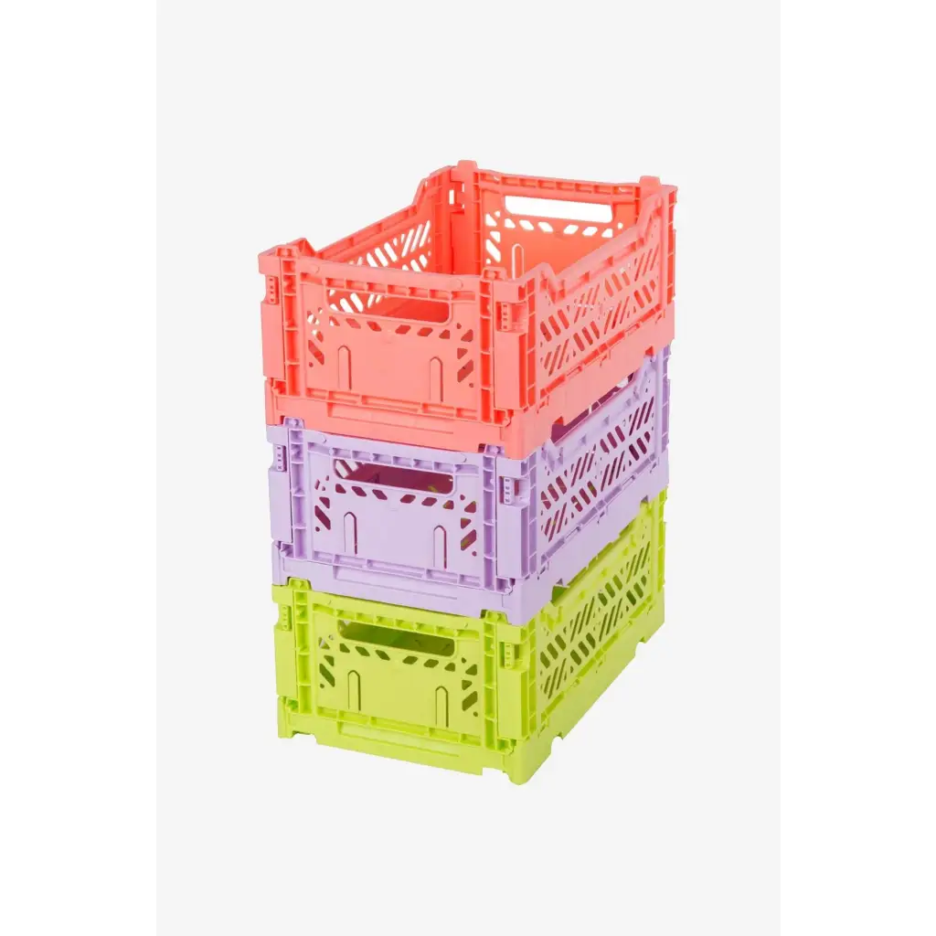 Luna Crates 3-Pack Foldable Storage Bins, Plastic Crate for Storage, Collapsible Crate, Utility Stackable Box Small Salmon Pink , Orchid and Acid Yellow - Luna Crates