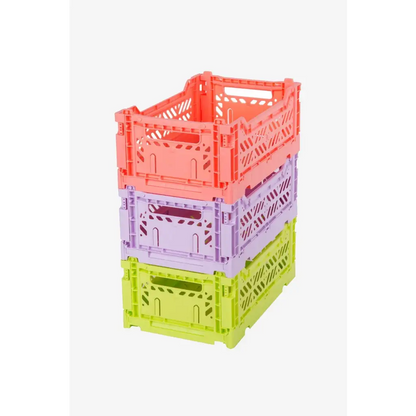 Luna Crates 3-Pack Foldable Storage Bins, Plastic Crate for Storage, Collapsible Crate, Utility Stackable Box Small Salmon Pink , Orchid and Acid Yellow - Luna Crates