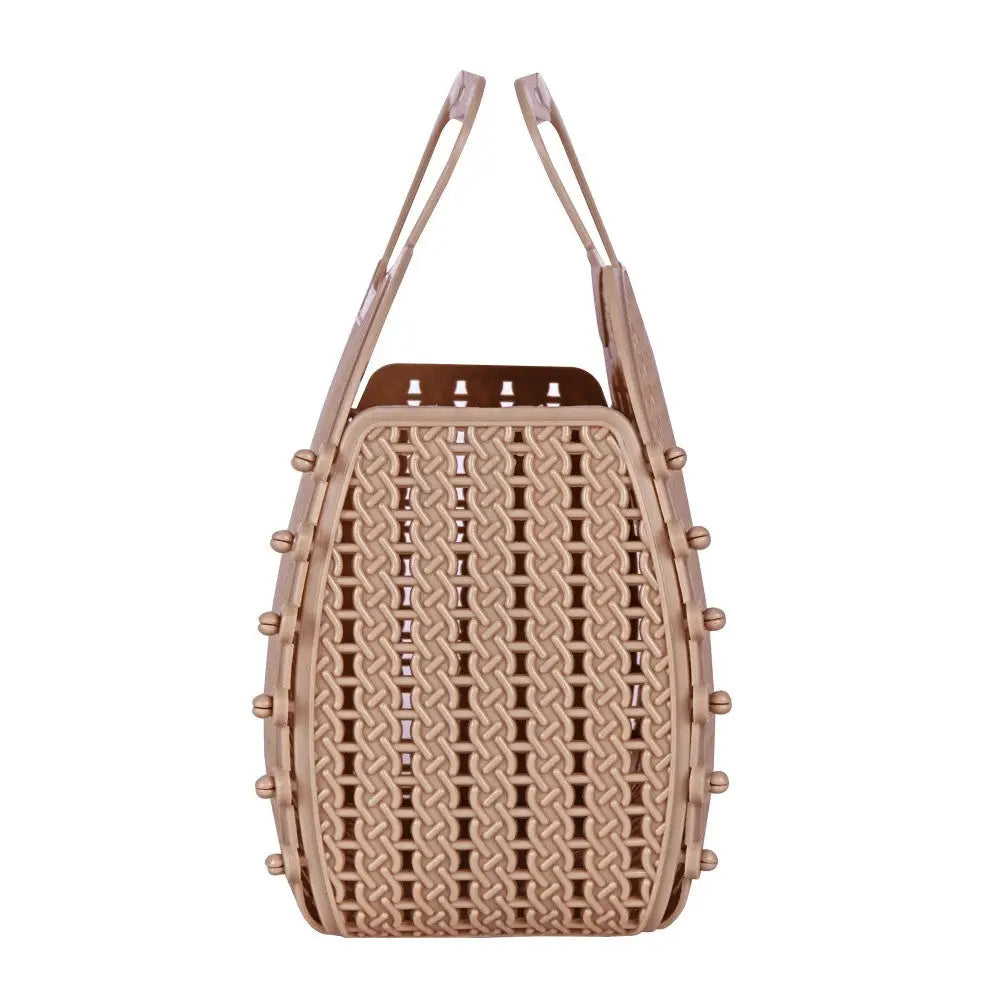 Warm Taupe Foldable Mini Plastic Women's Tote Bag - Luna Crates